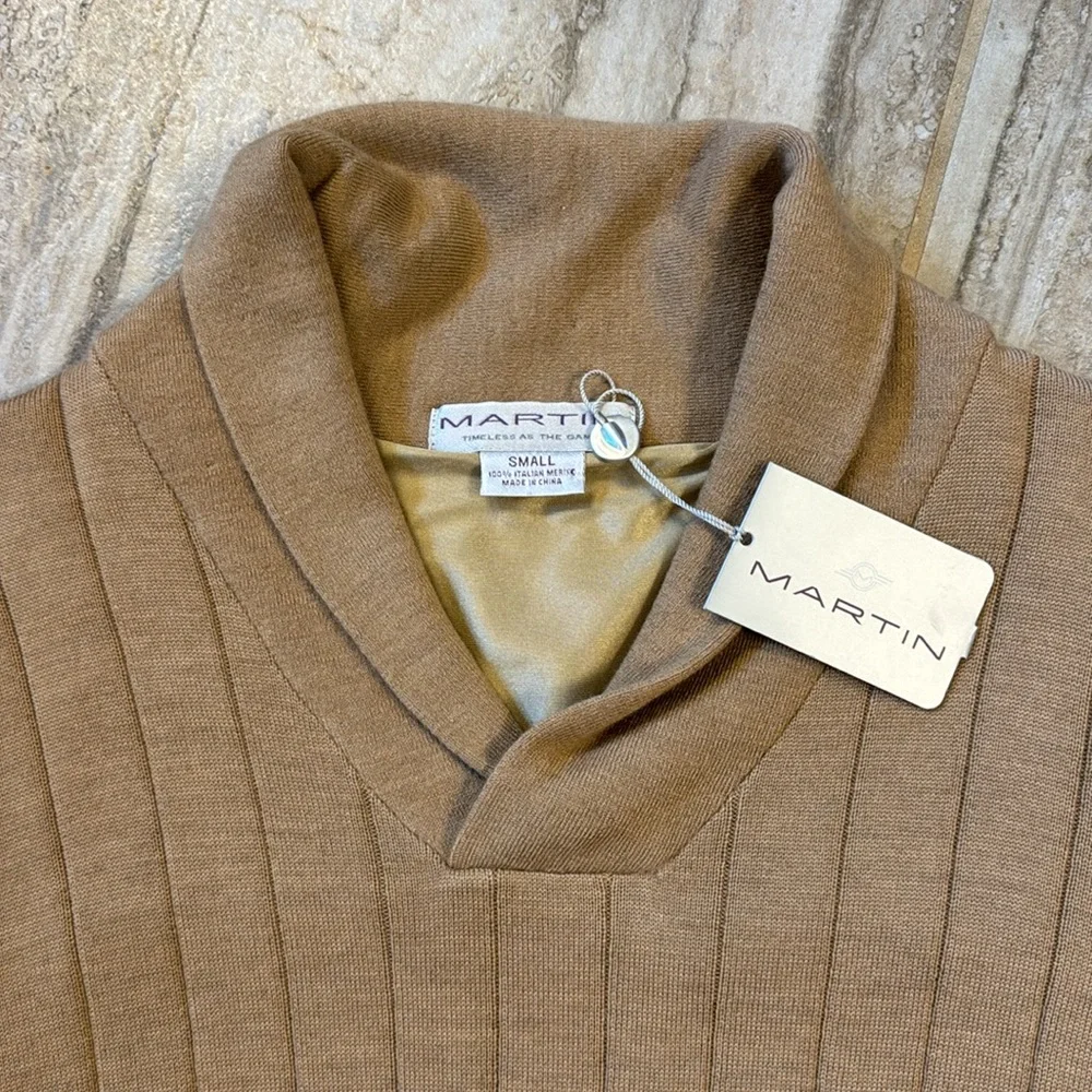New Mens MARTIN GOLF Shawl Collar Wind Sweater Camel Size Small